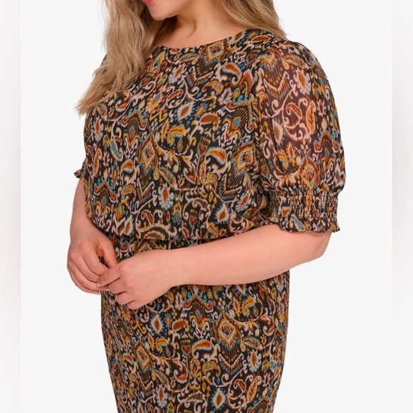 NEW| Women’s Jessica Howard Floral Chiffon Elbow Sleeve Boat Neck Mini Dress - Picture 5 of 5